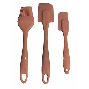 Two Pink Silicone Spatulas And One Basting Brush